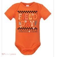 Field Day Orange Team Groovy Smile Face Checkered Students Baby Bodysuit thumb 0
