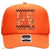 Field Day Orange Team Groovy Smile Face Checkered Students Hat thumb 0