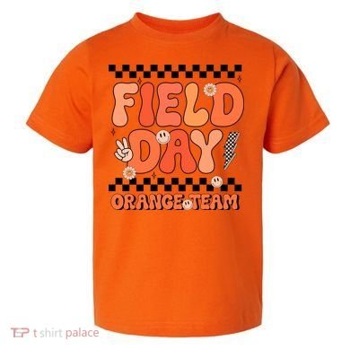 Field Day Orange Team Groovy Smile Face Checkered Students Toddler T-Shirt