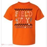 Field Day Orange Team Groovy Smile Face Checkered Students Toddler T-Shirt thumb 0