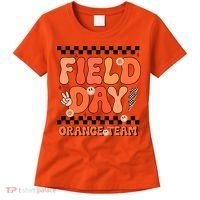 Field Day Orange Team Groovy Smile Face Checkered Students Women's T-Shirt thumb 0