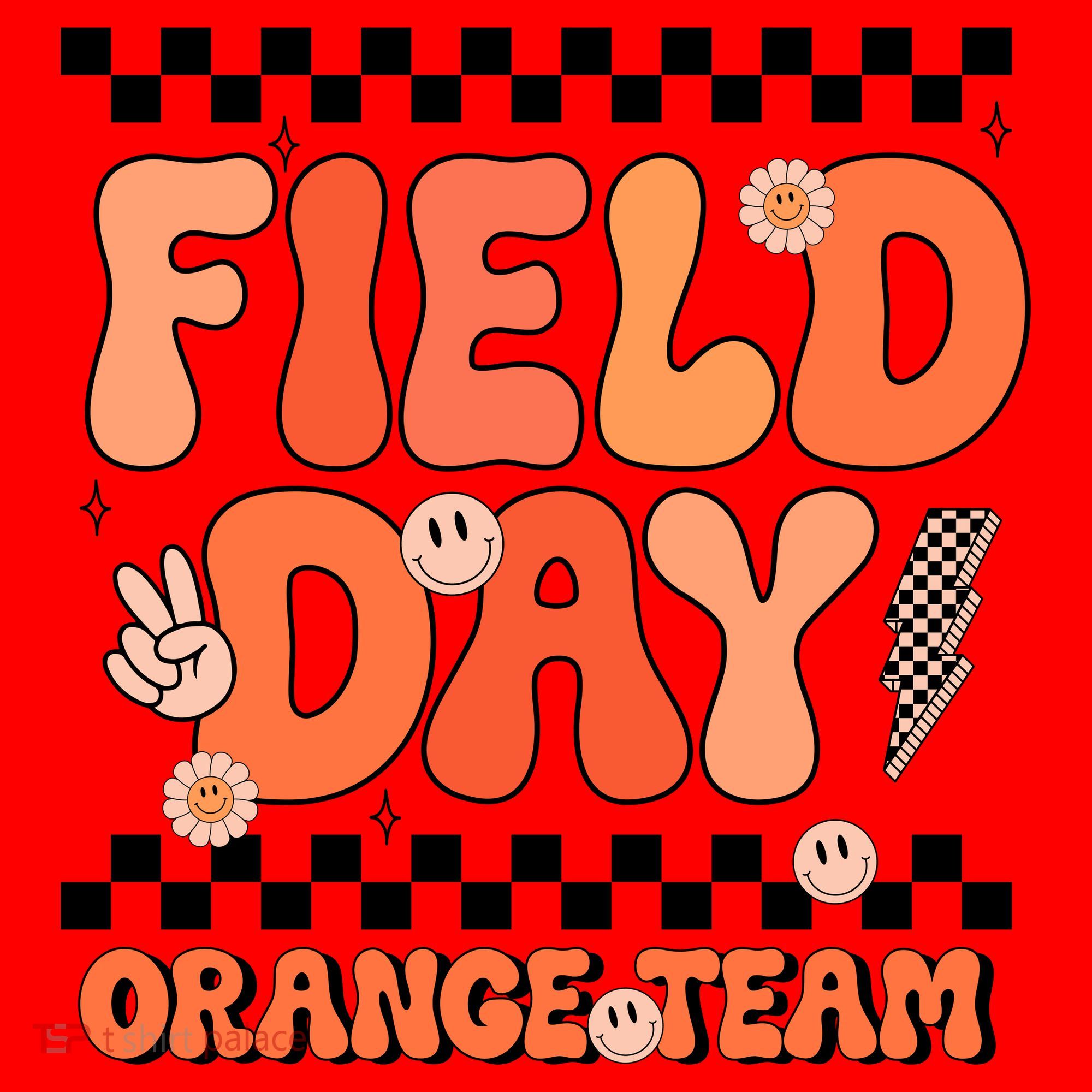 Field Day Orange Team Groovy Smile Face Checkered Students Santa Hat