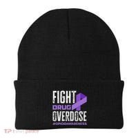 Fight Drug Overdose Pruple Ribbon Opioid Overdose Awareness Beanie thumb 0