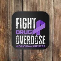 Fight Drug Overdose Pruple Ribbon Opioid Overdose Awareness Coaster thumb 0