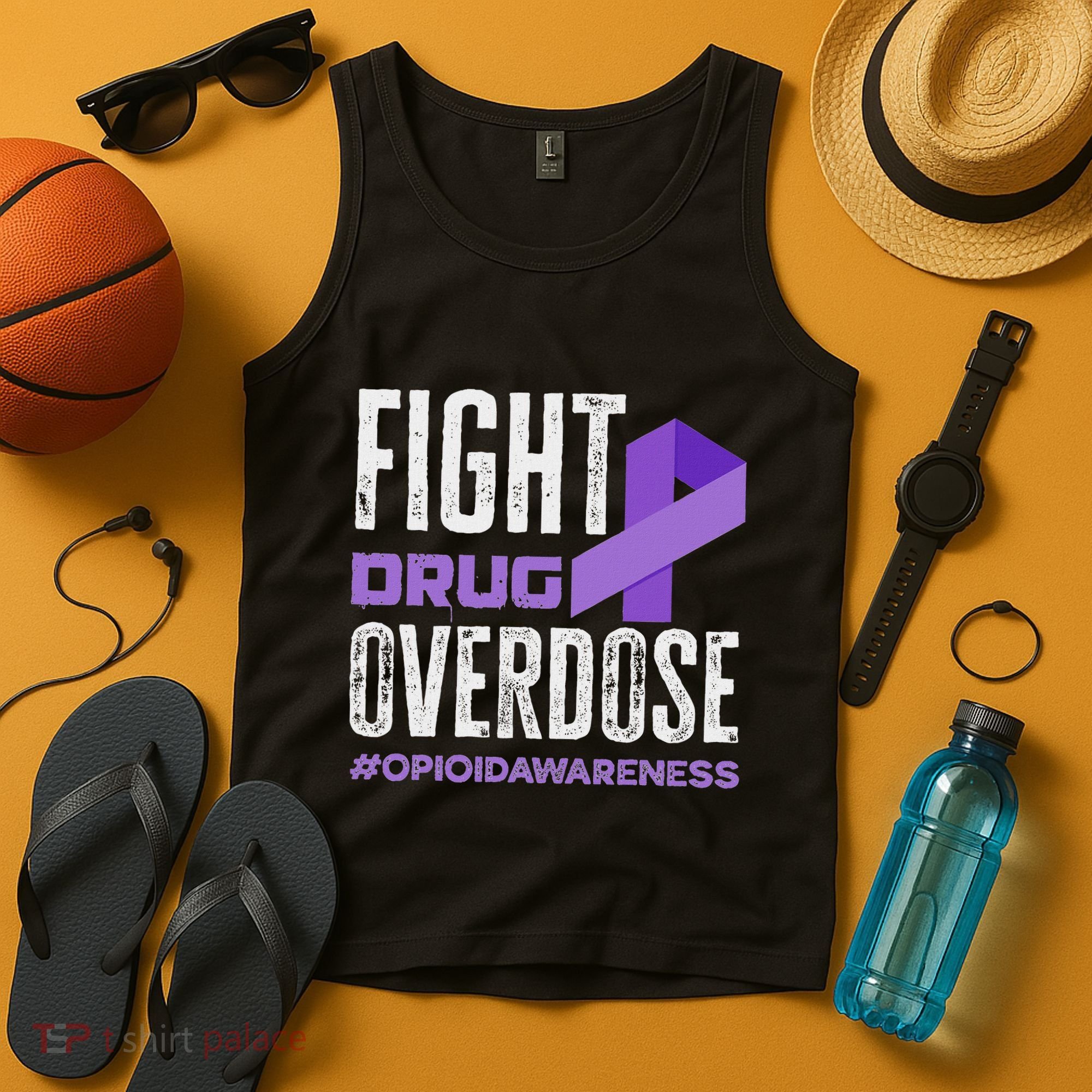 Fight Drug Overdose Pruple Ribbon Opioid Overdose Awareness Tank Top