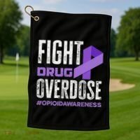 Fight Drug Overdose Pruple Ribbon Opioid Overdose Awareness Golf Towel thumb 1