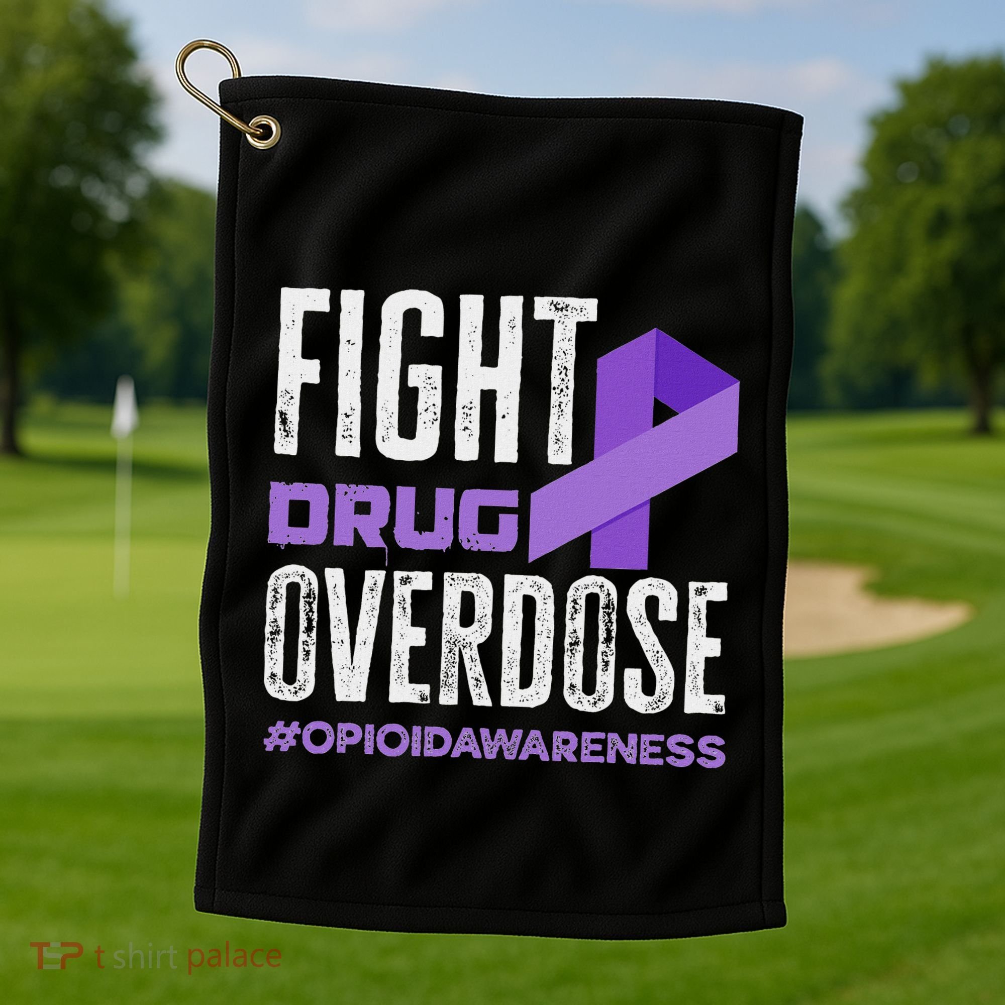 Fight Drug Overdose Pruple Ribbon Opioid Overdose Awareness Golf Towel