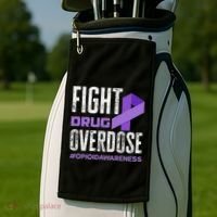 Fight Drug Overdose Pruple Ribbon Opioid Overdose Awareness Golf Towel thumb 2