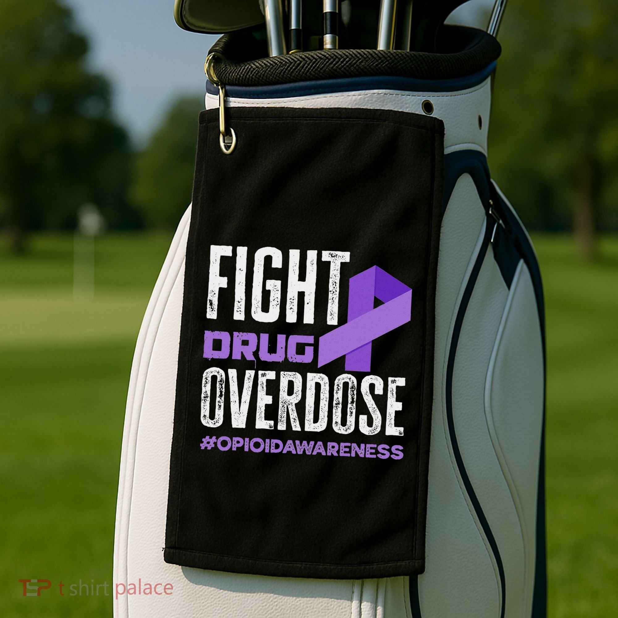 Fight Drug Overdose Pruple Ribbon Opioid Overdose Awareness Golf Towel