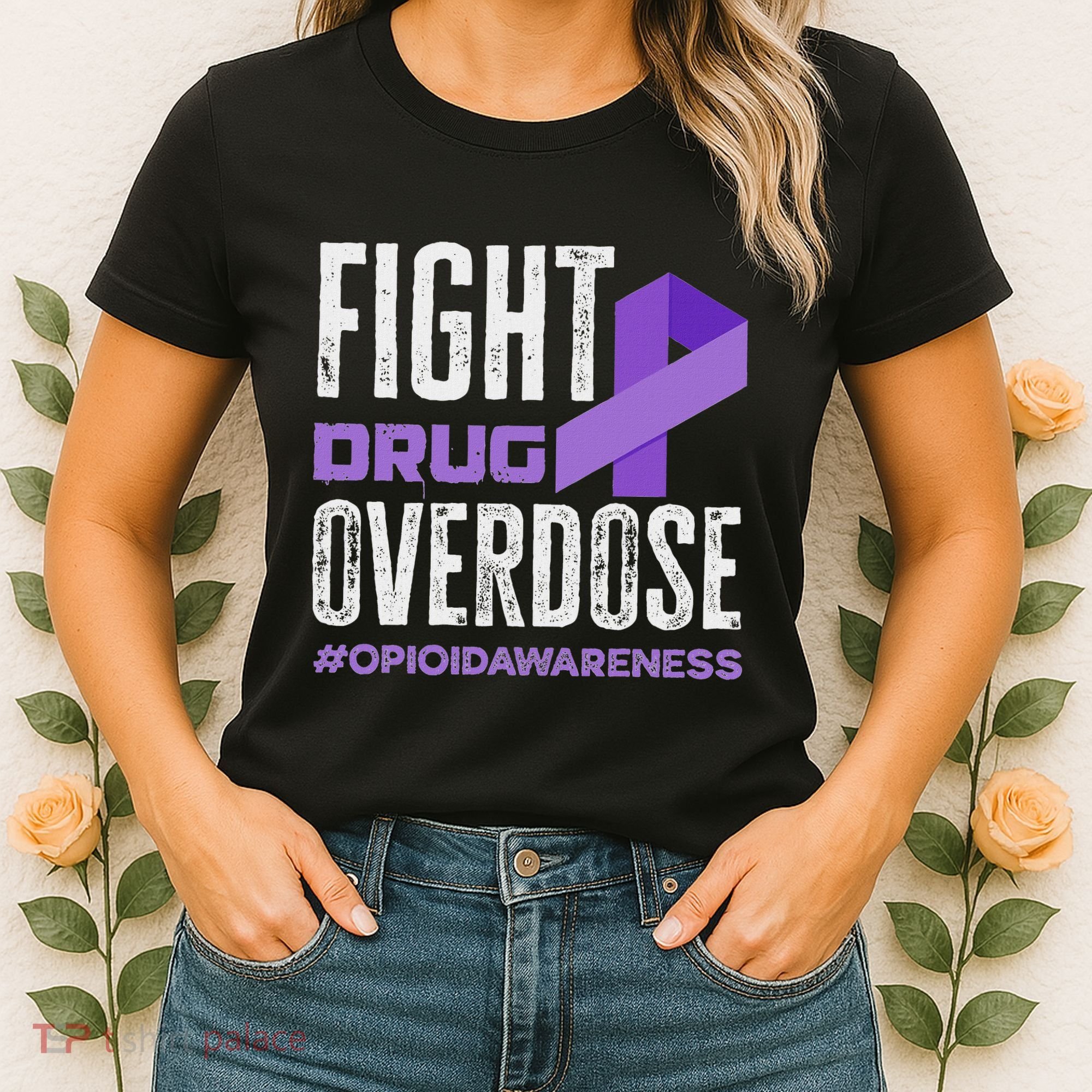Fight Drug Overdose Pruple Ribbon Opioid Overdose Awareness Women's T-Shirt