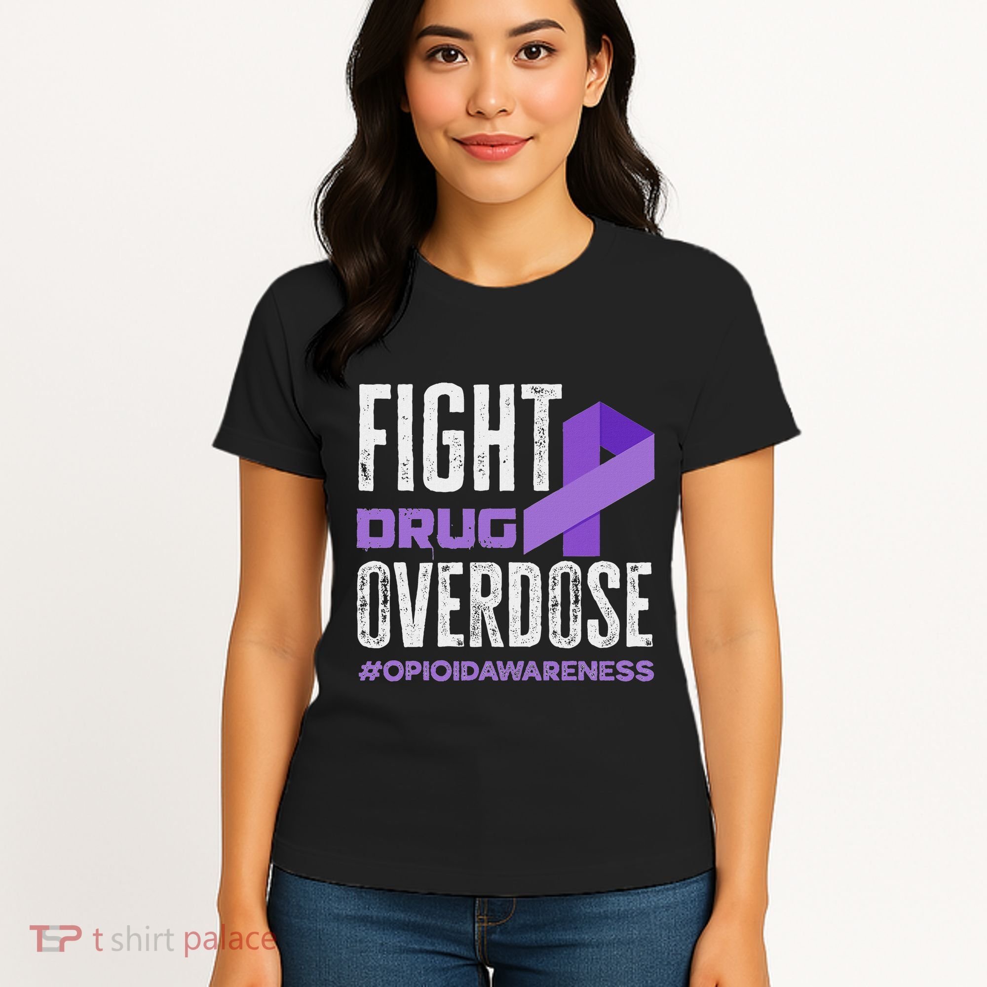 Fight Drug Overdose Pruple Ribbon Opioid Overdose Awareness Women's T-Shirt