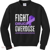 Fight Drug Overdose Pruple Ribbon Opioid Overdose Awareness Kids Sweatshirt thumb 0