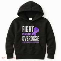 Fight Drug Overdose Pruple Ribbon Opioid Overdose Awareness Kids Hoodie thumb 0