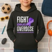 Fight Drug Overdose Pruple Ribbon Opioid Overdose Awareness Kids Hoodie thumb 2