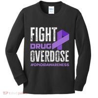 Fight Drug Overdose Pruple Ribbon Opioid Overdose Awareness Kids Long Sleeve Shirt thumb 0