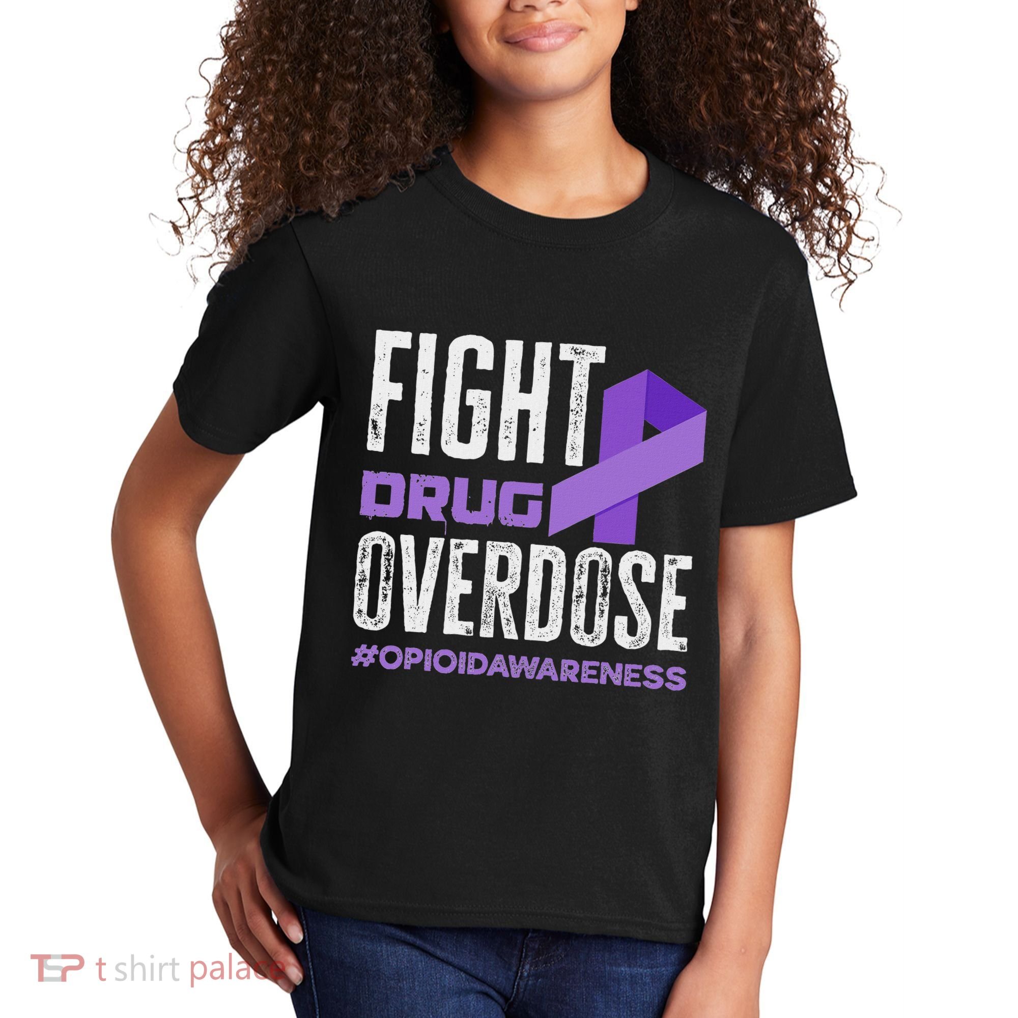 Fight Drug Overdose Pruple Ribbon Opioid Overdose Awareness Kids T-Shirt