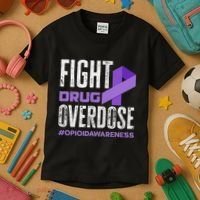 Fight Drug Overdose Pruple Ribbon Opioid Overdose Awareness Kids T-Shirt thumb 3