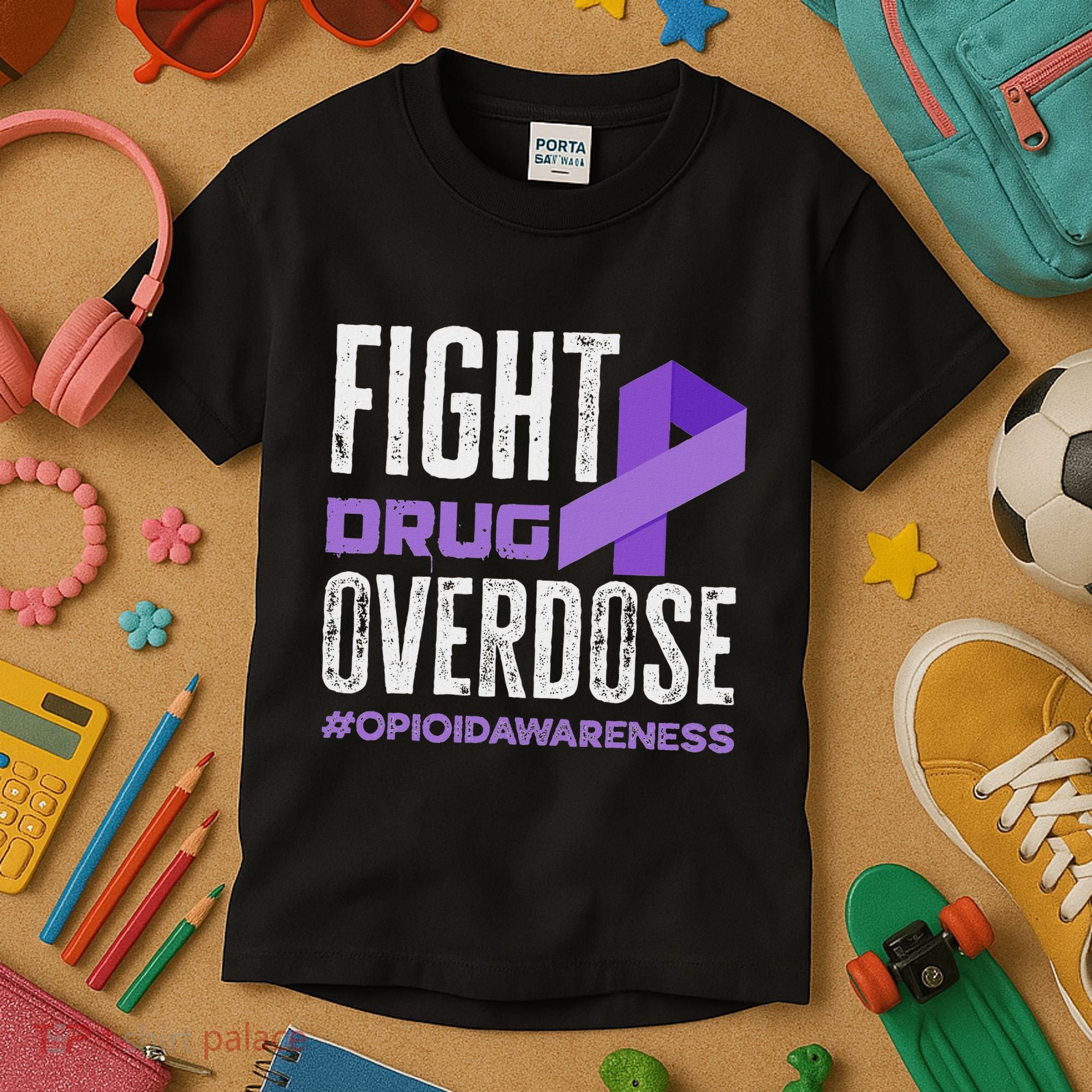 Fight Drug Overdose Pruple Ribbon Opioid Overdose Awareness Kids T-Shirt