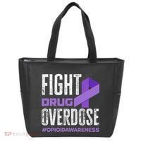 Fight Drug Overdose Pruple Ribbon Opioid Overdose Awareness Tote Bag thumb 0