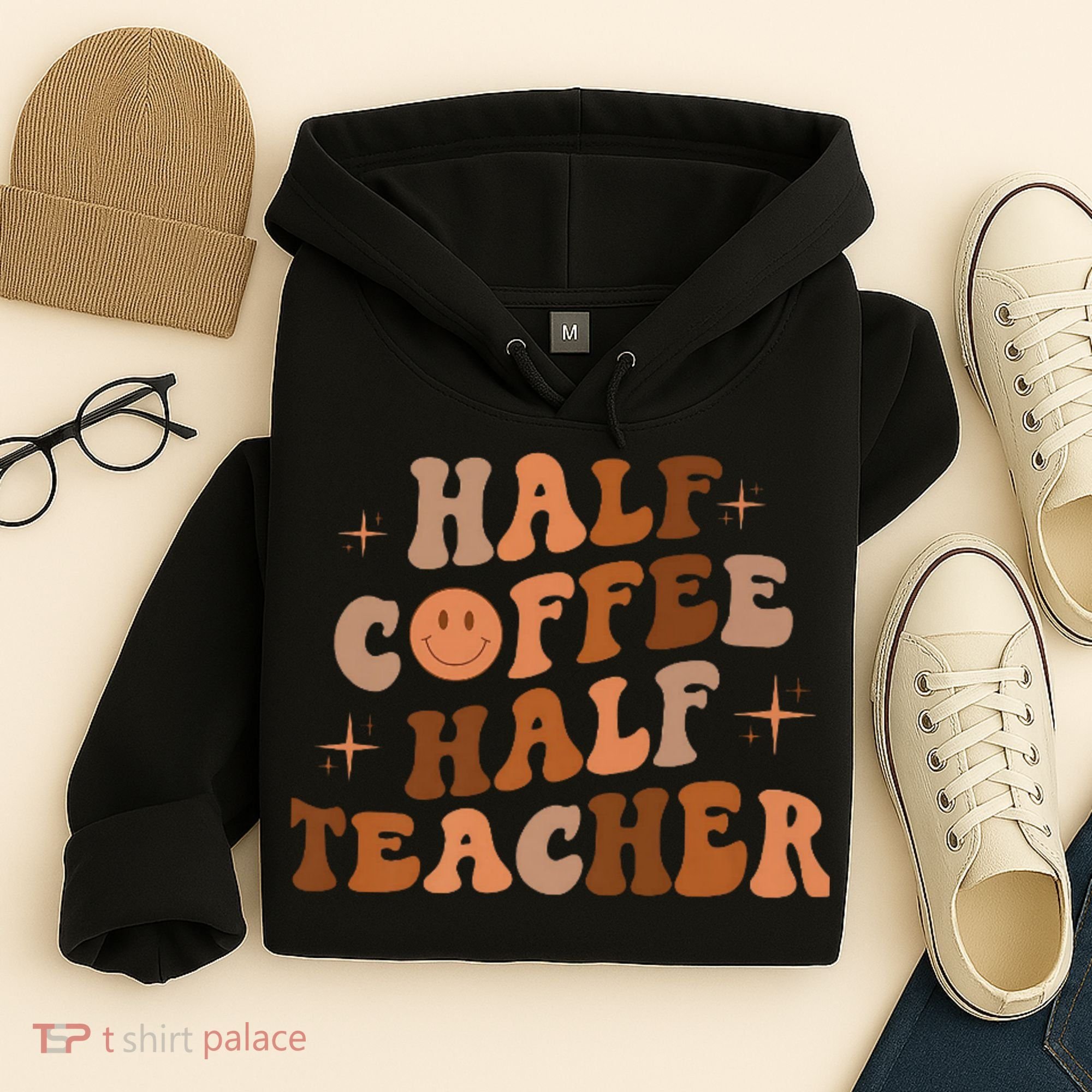 First Day Of School Half Coffee Half Teachers, Retro Gift For Teacher Hoodie