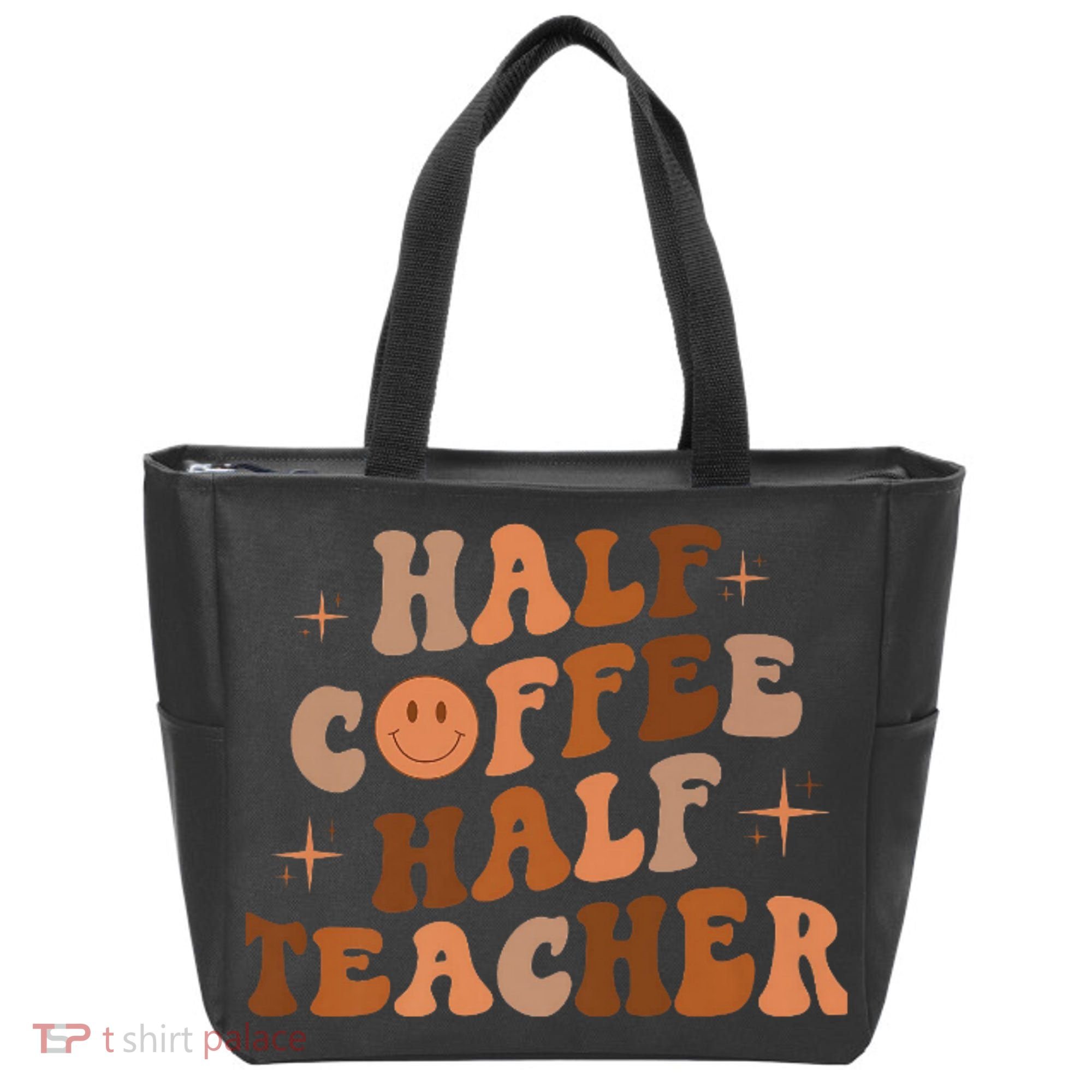 First Day Of School Half Coffee Half Teachers, Retro Gift For Teacher Tote Bag
