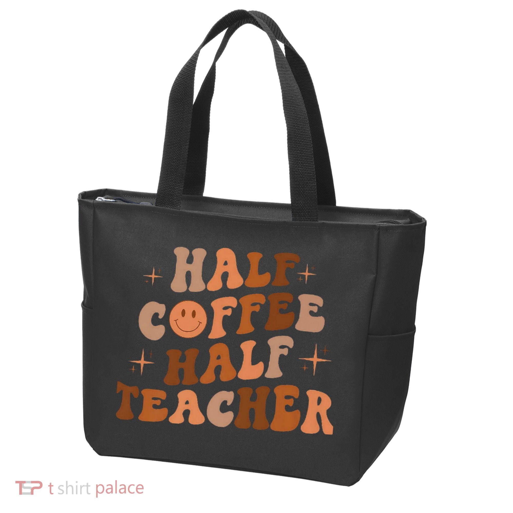 First Day Of School Half Coffee Half Teachers, Retro Gift For Teacher Tote Bag
