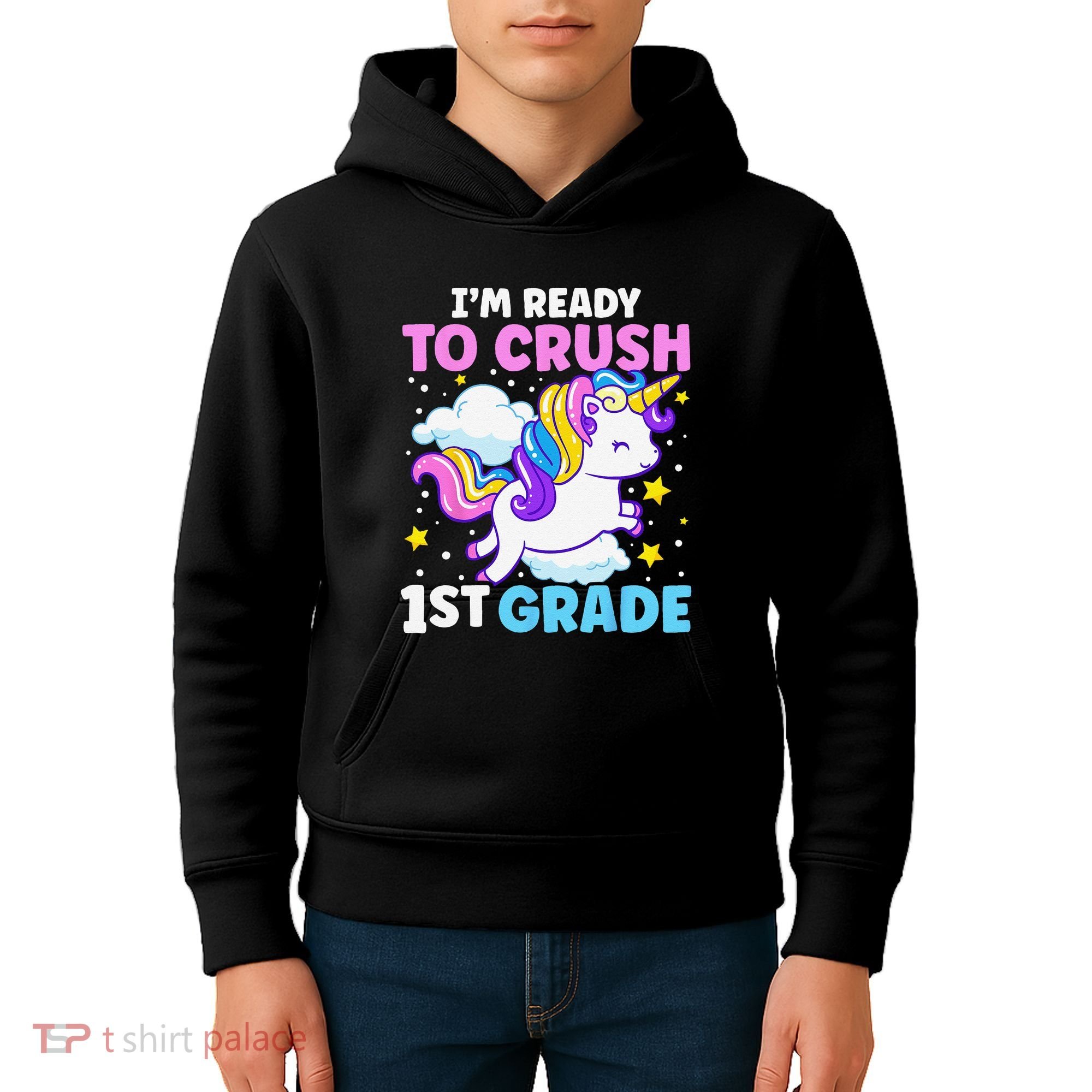 First Day Of School Im Ready To Crush 1st Grade Unicorn Kids Hoodie