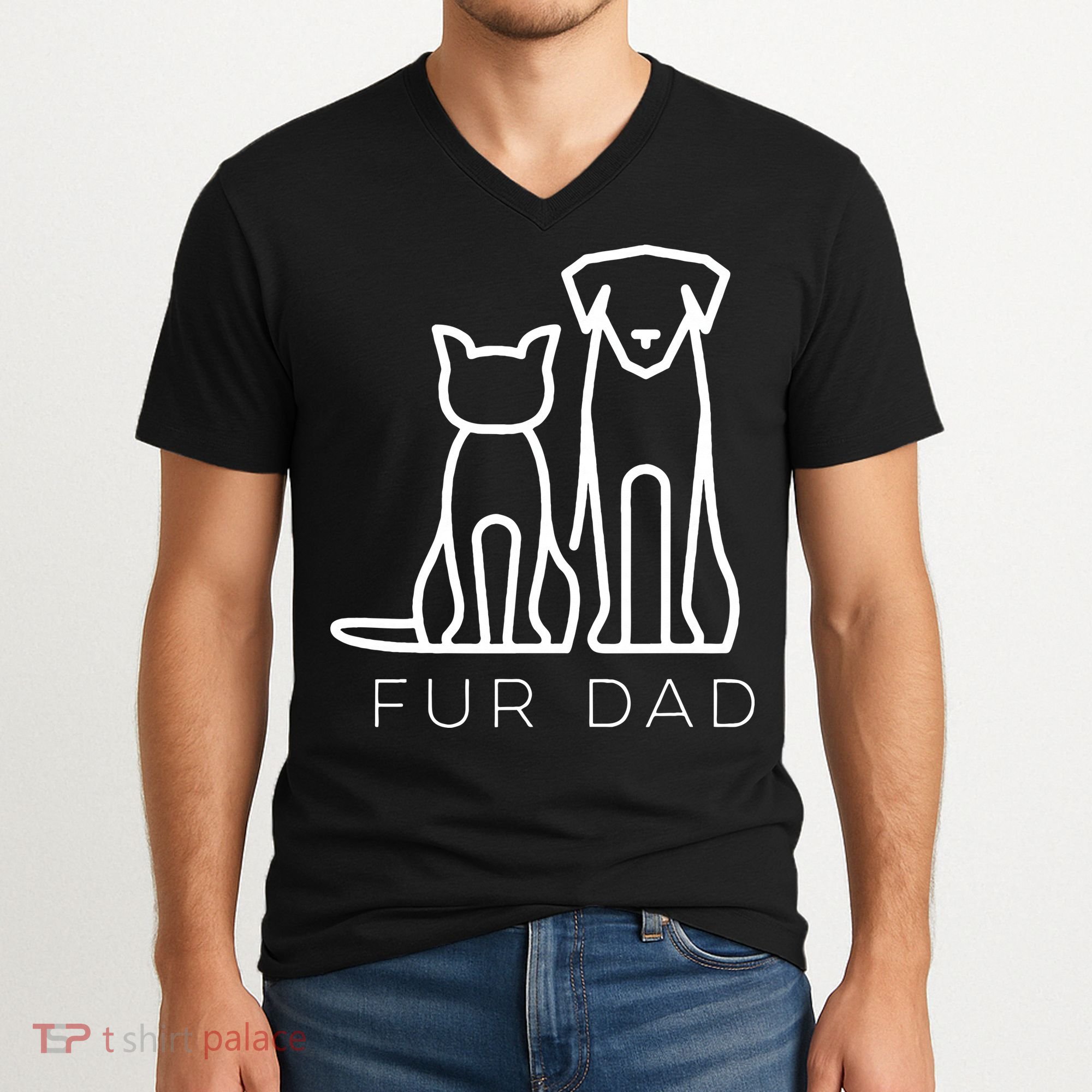 Fur Dad Pet Lover Cat Dog Dad Husband Funny Fathers Day V-Neck T-Shirt