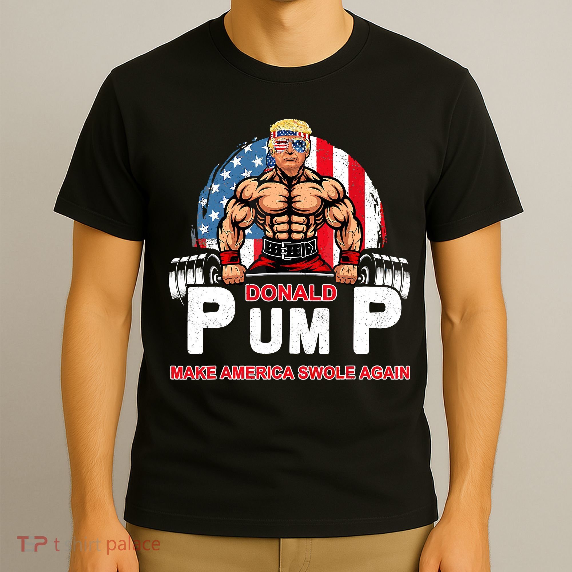 Funny Donald Pump Swole America Gym Fitness Trump 2024 T-Shirt