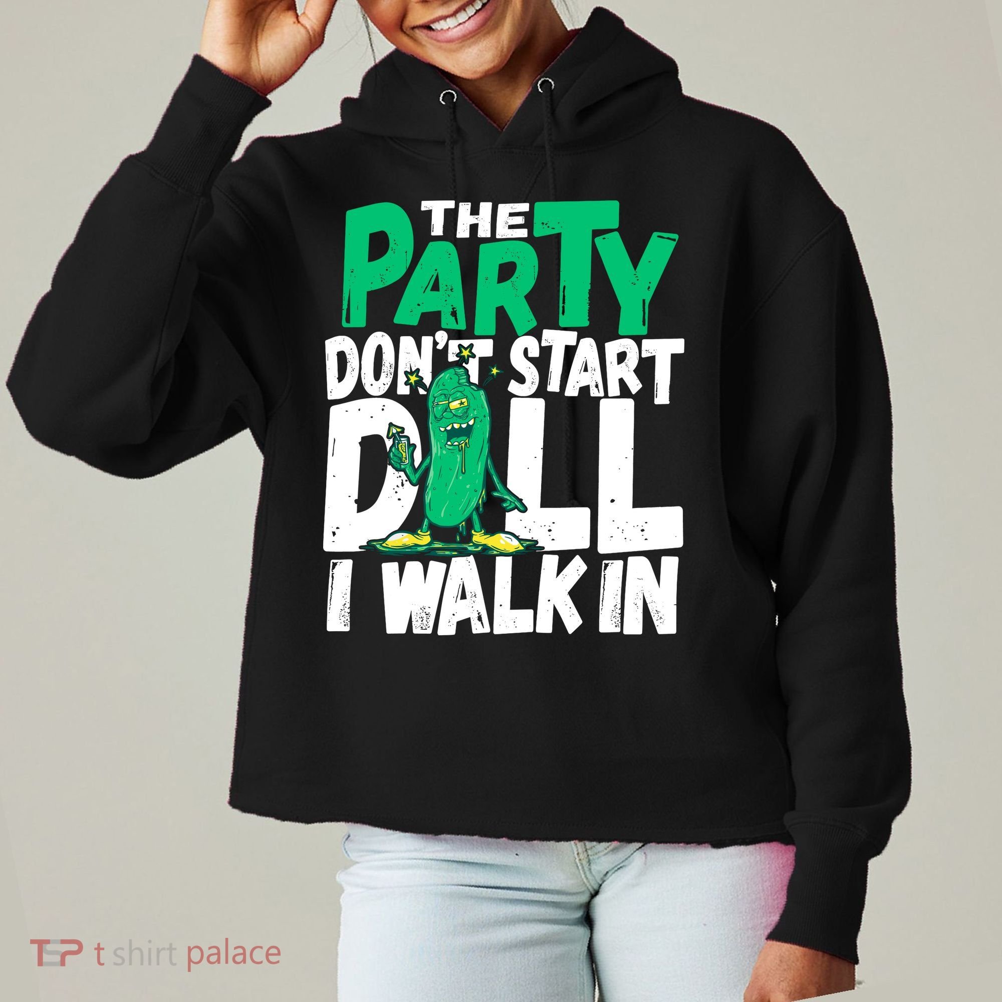 Funny Dill Pickle Lover The Party DonT Start Till I Walk In Ladies Heavyweight Boxy Pullover Hoodie