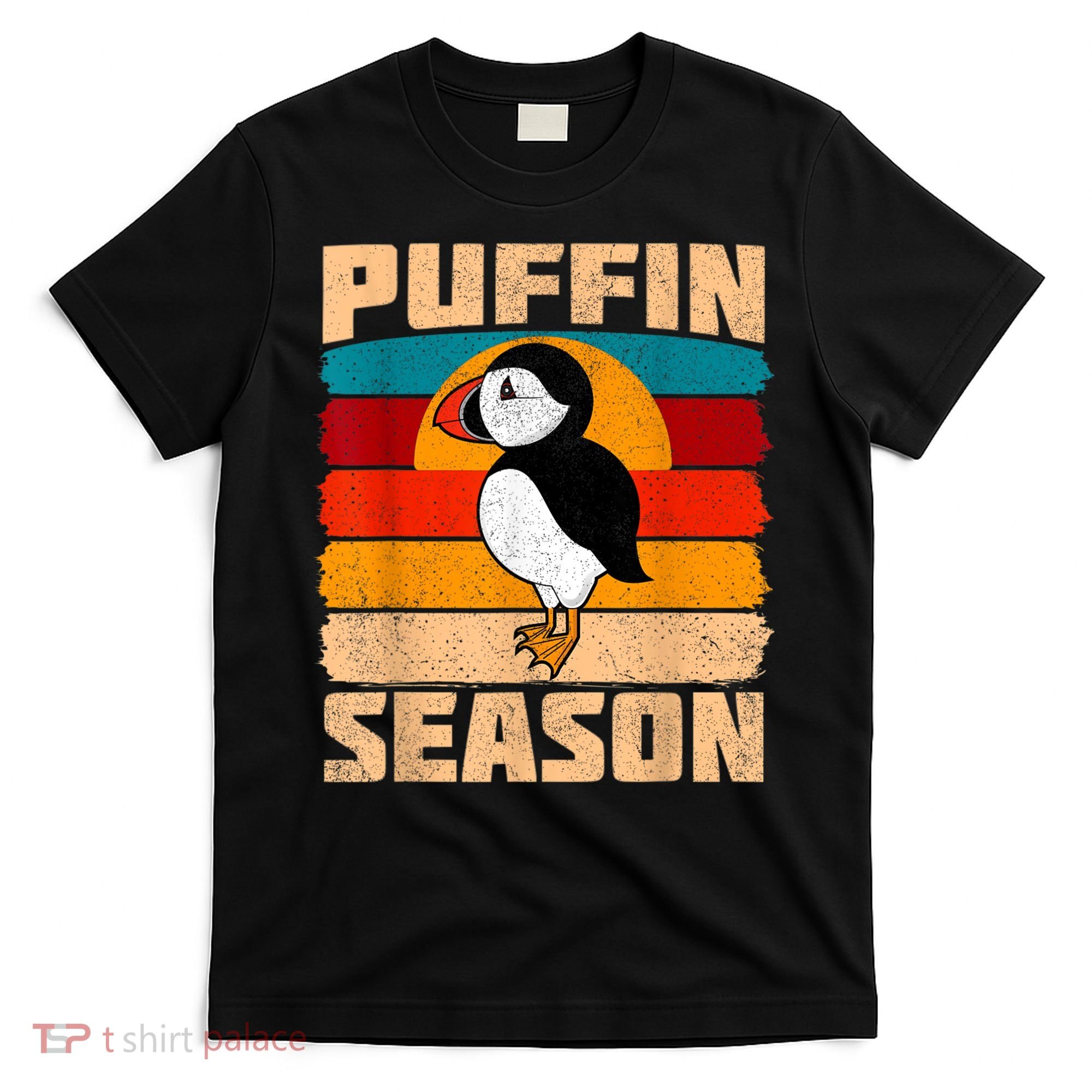 Funny Distressed Puffin Season Retro Vintage Sunset T-Shirt