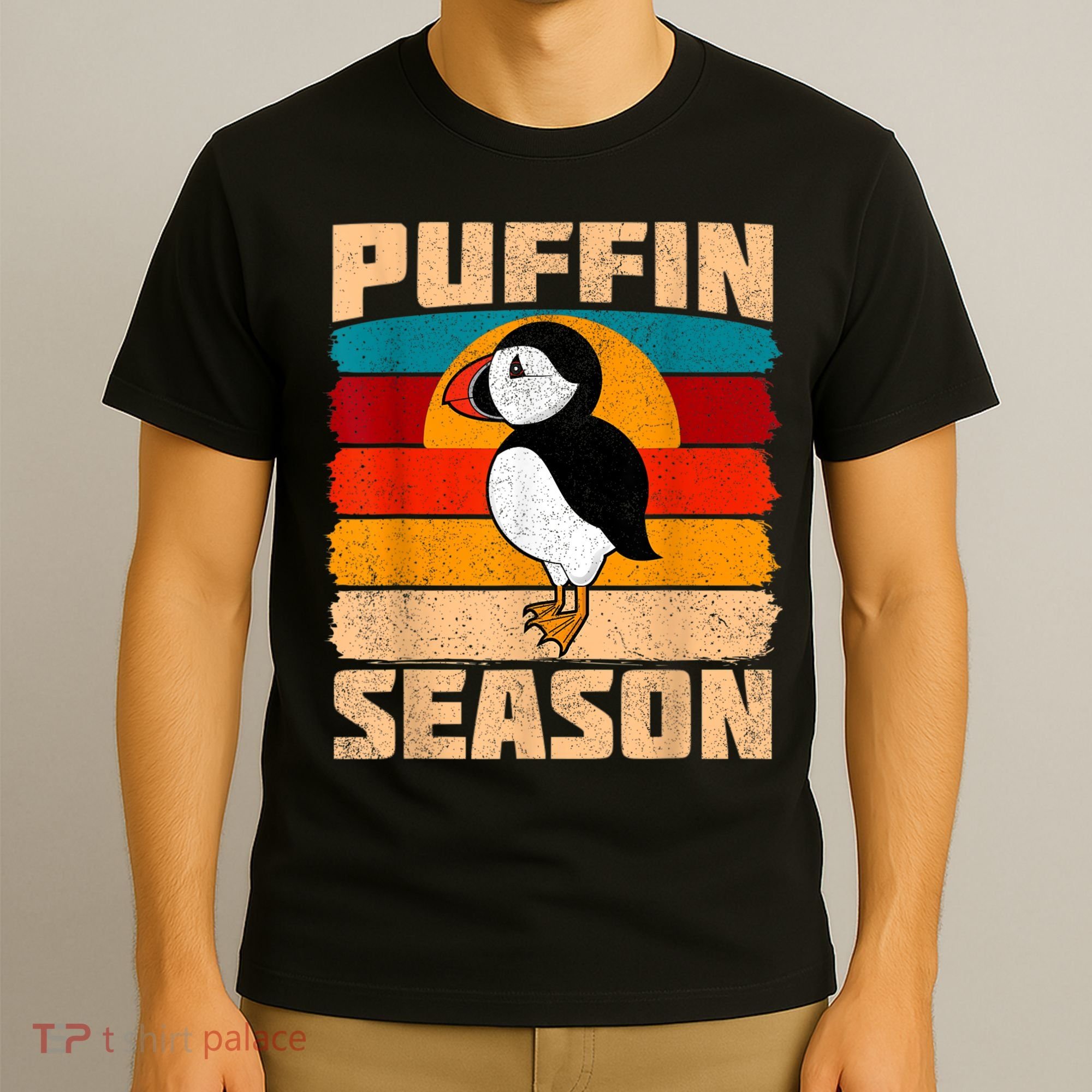 Funny Distressed Puffin Season Retro Vintage Sunset T-Shirt