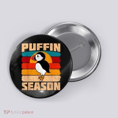 Funny Distressed Puffin Season Retro Vintage Sunset Button