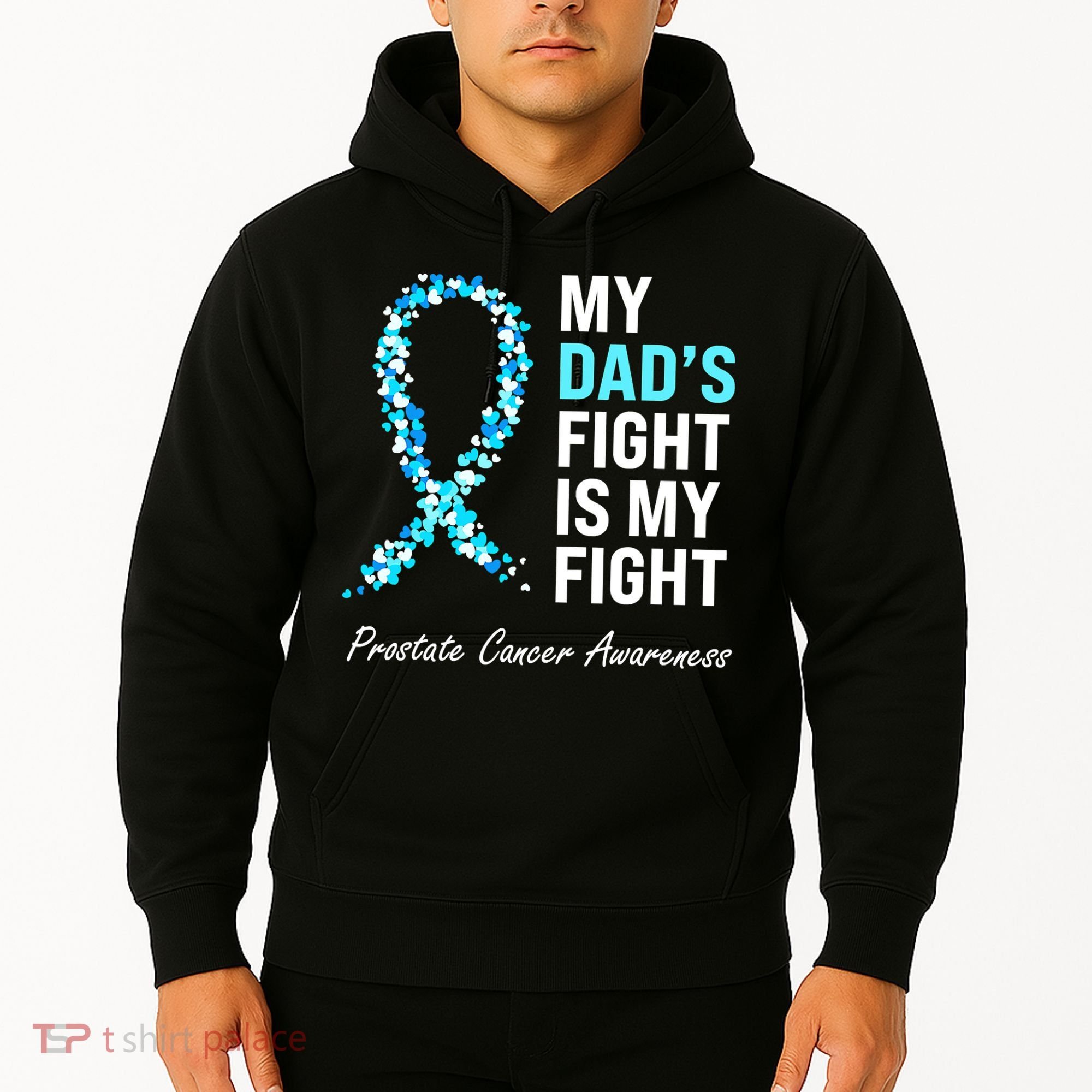 Family Dad Prostate Cancer Awareness Light Blue Ribbon Hoodie