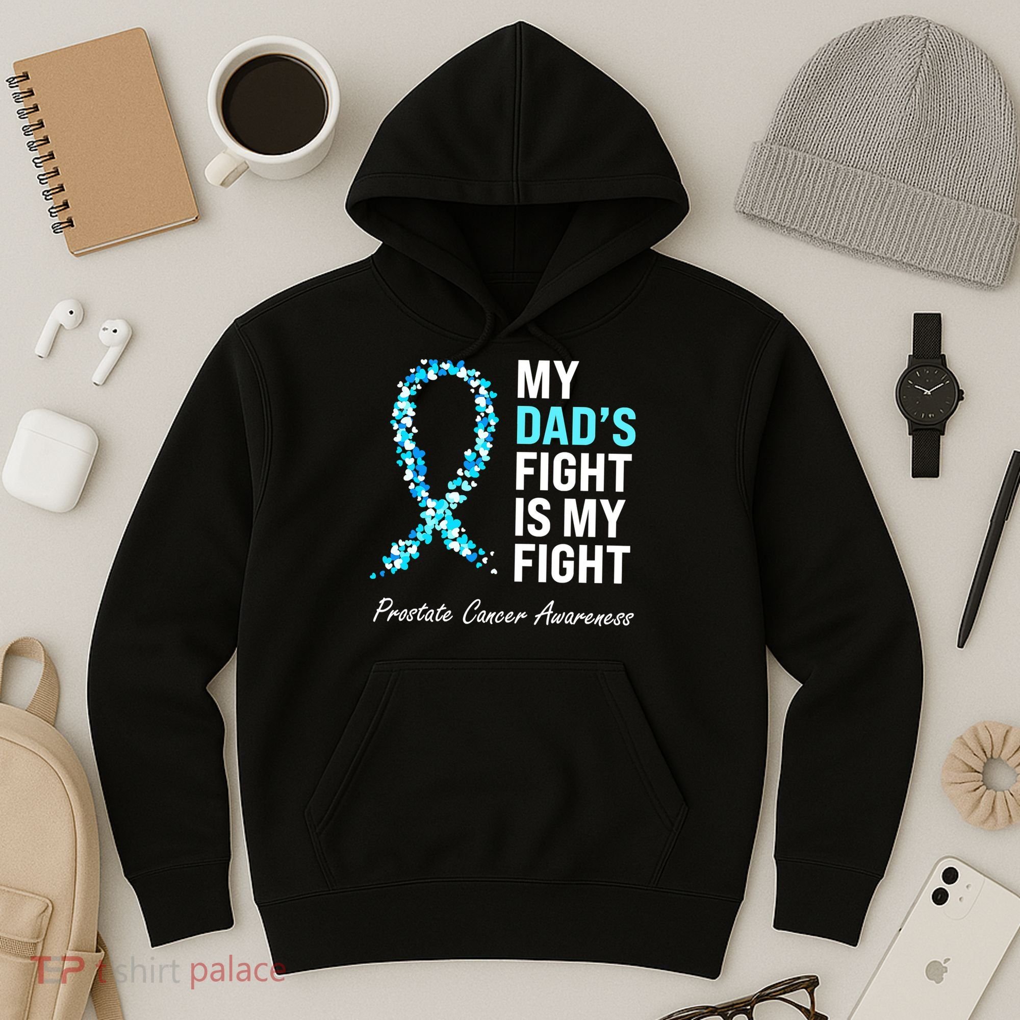 Family Dad Prostate Cancer Awareness Light Blue Ribbon Hoodie