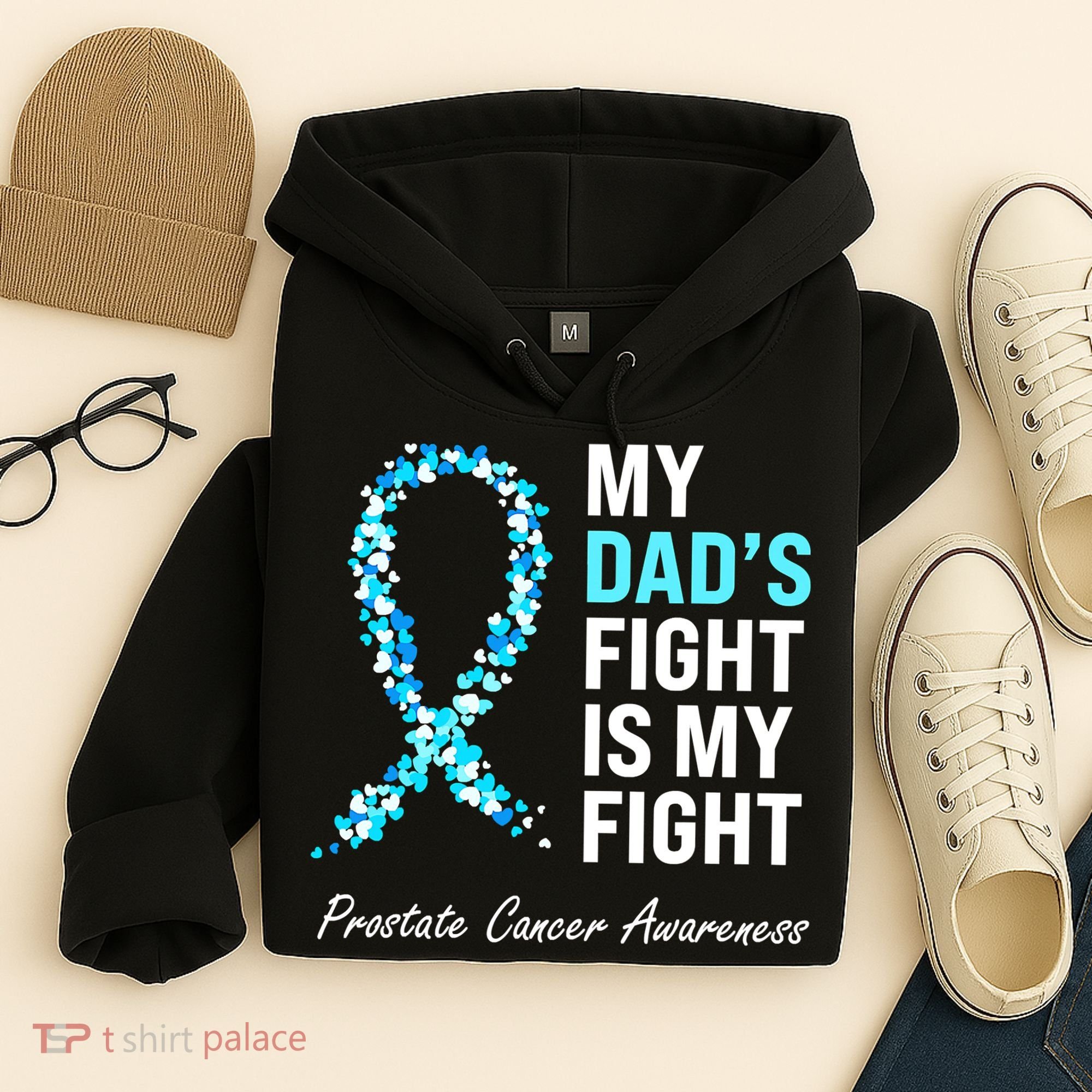 Family Dad Prostate Cancer Awareness Light Blue Ribbon Hoodie