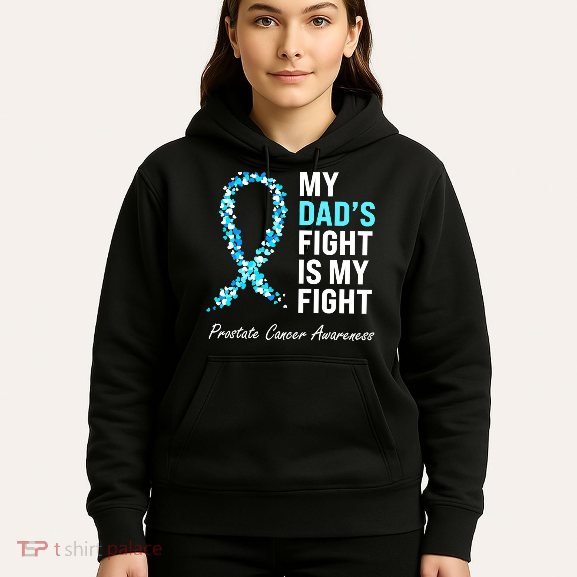Family Dad Prostate Cancer Awareness Light Blue Ribbon Hoodie
