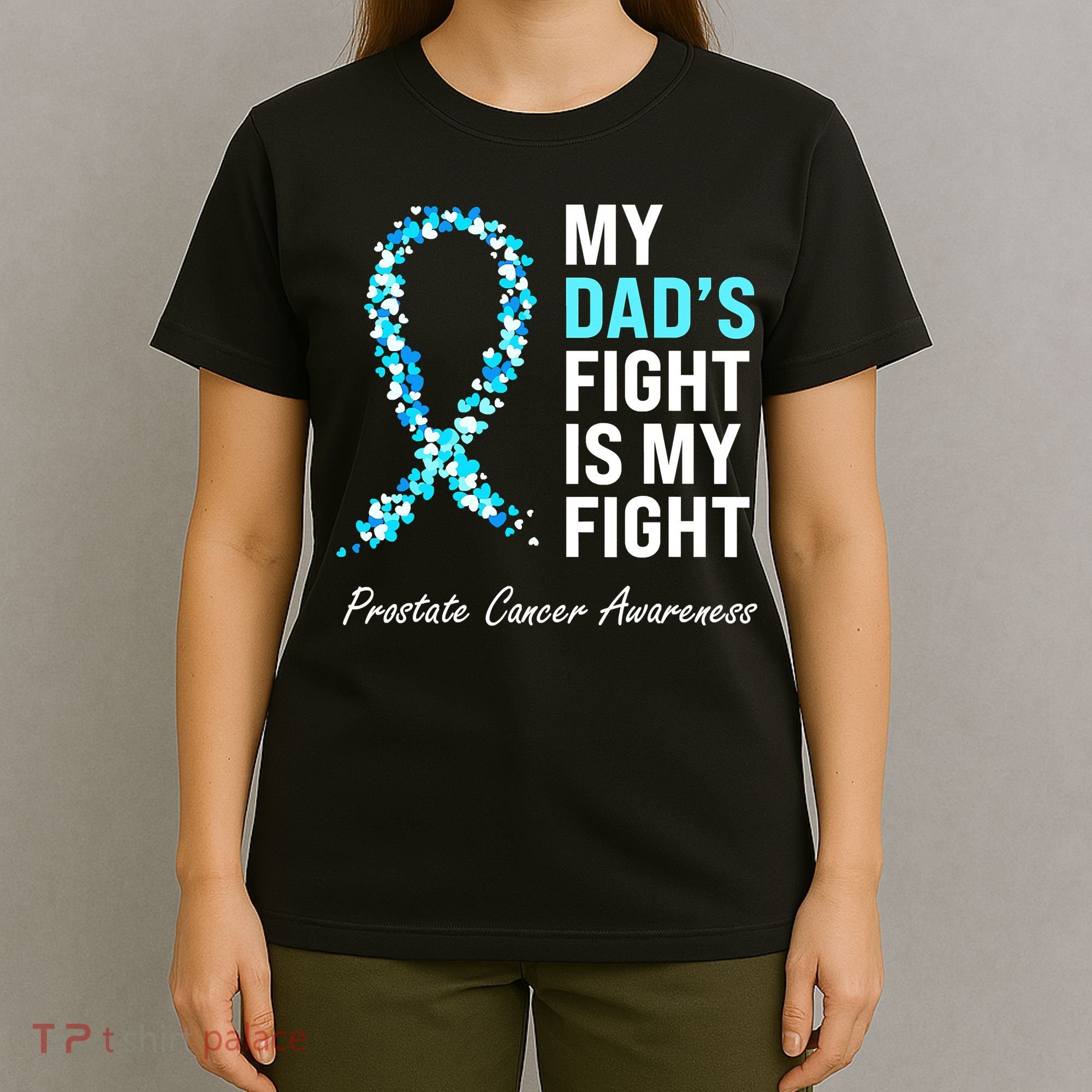 Family Dad Prostate Cancer Awareness Light Blue Ribbon T-Shirt