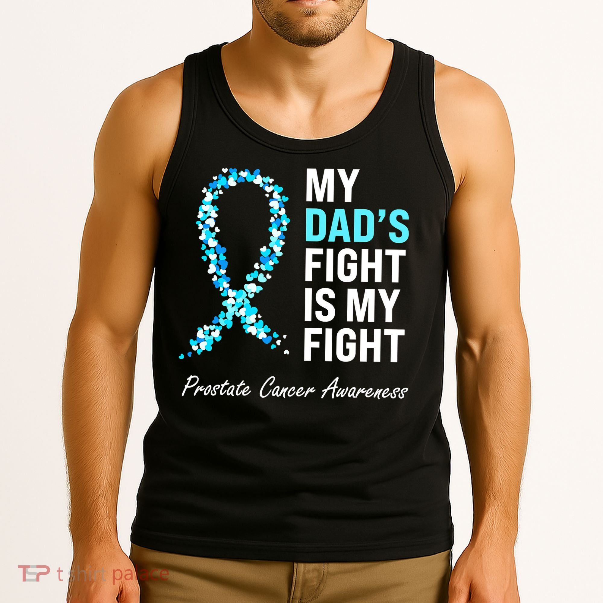 Family Dad Prostate Cancer Awareness Light Blue Ribbon Tank Top