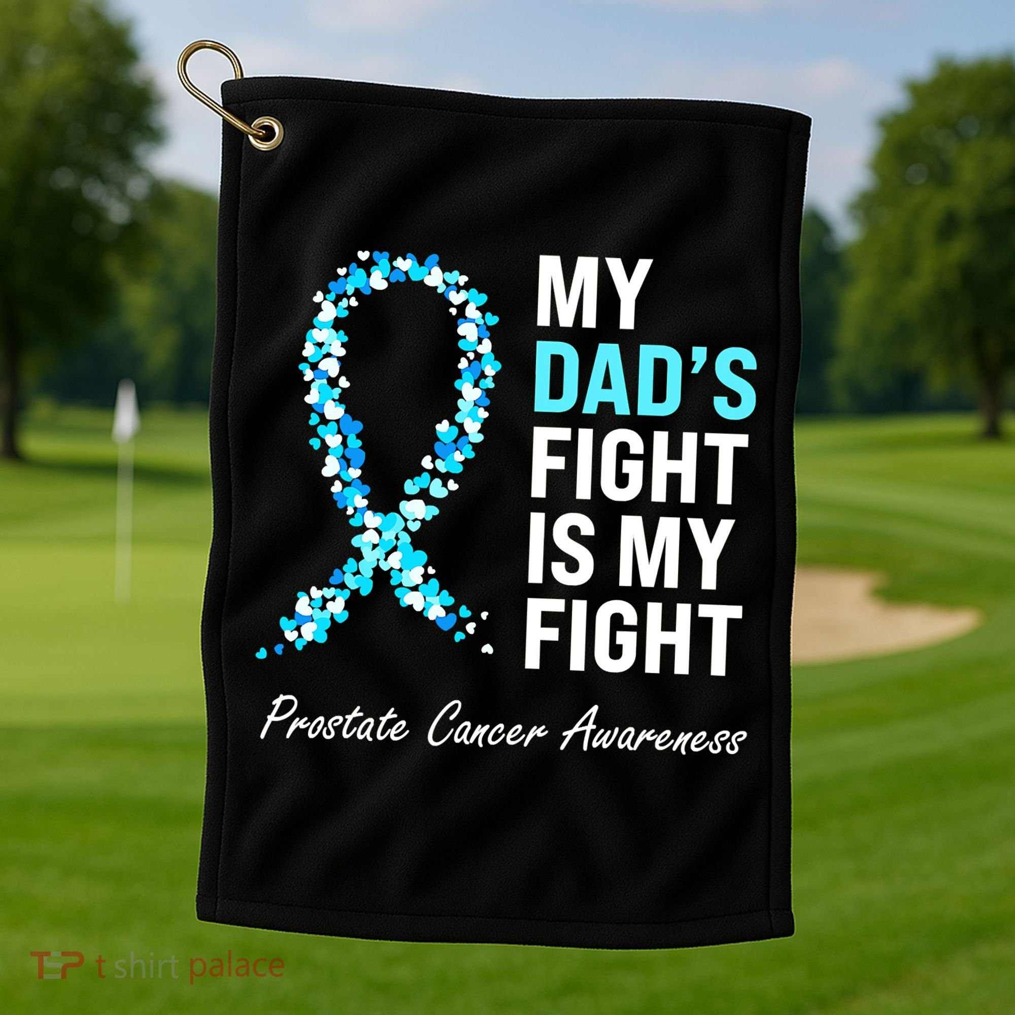 Family Dad Prostate Cancer Awareness Light Blue Ribbon Golf Towel