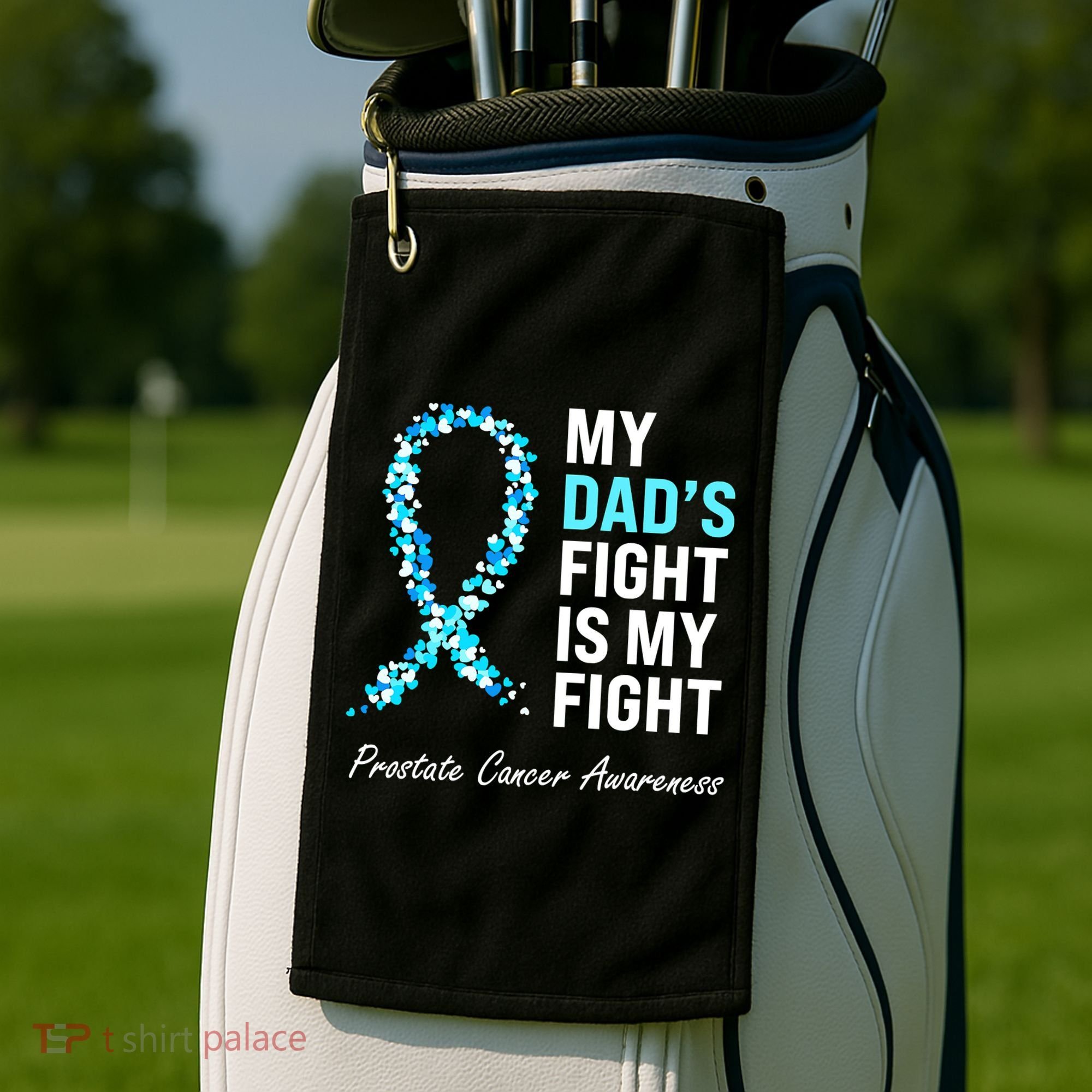 Family Dad Prostate Cancer Awareness Light Blue Ribbon Golf Towel