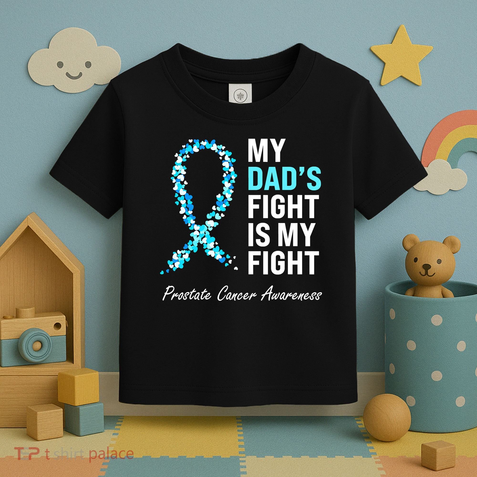 Family Dad Prostate Cancer Awareness Light Blue Ribbon Toddler T-Shirt