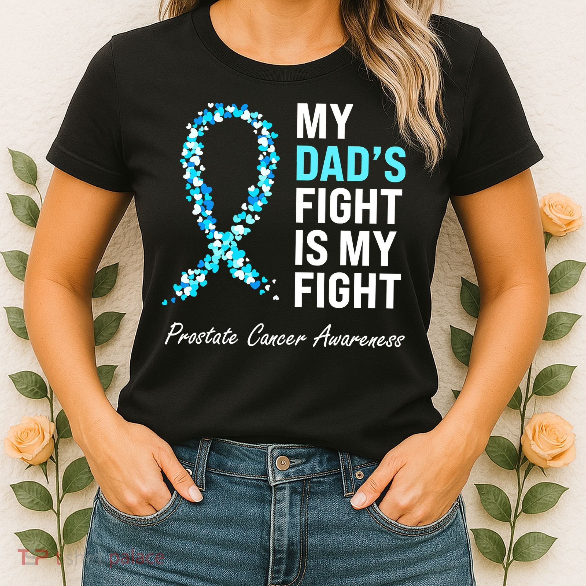 Family Dad Prostate Cancer Awareness Light Blue Ribbon Women's T-Shirt