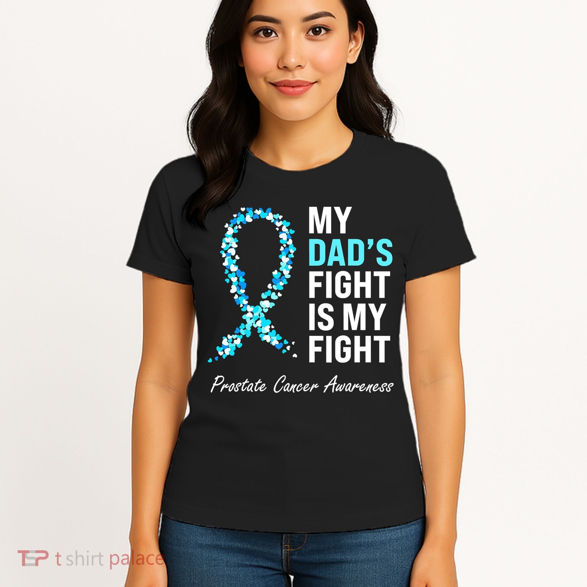 Family Dad Prostate Cancer Awareness Light Blue Ribbon Women's T-Shirt