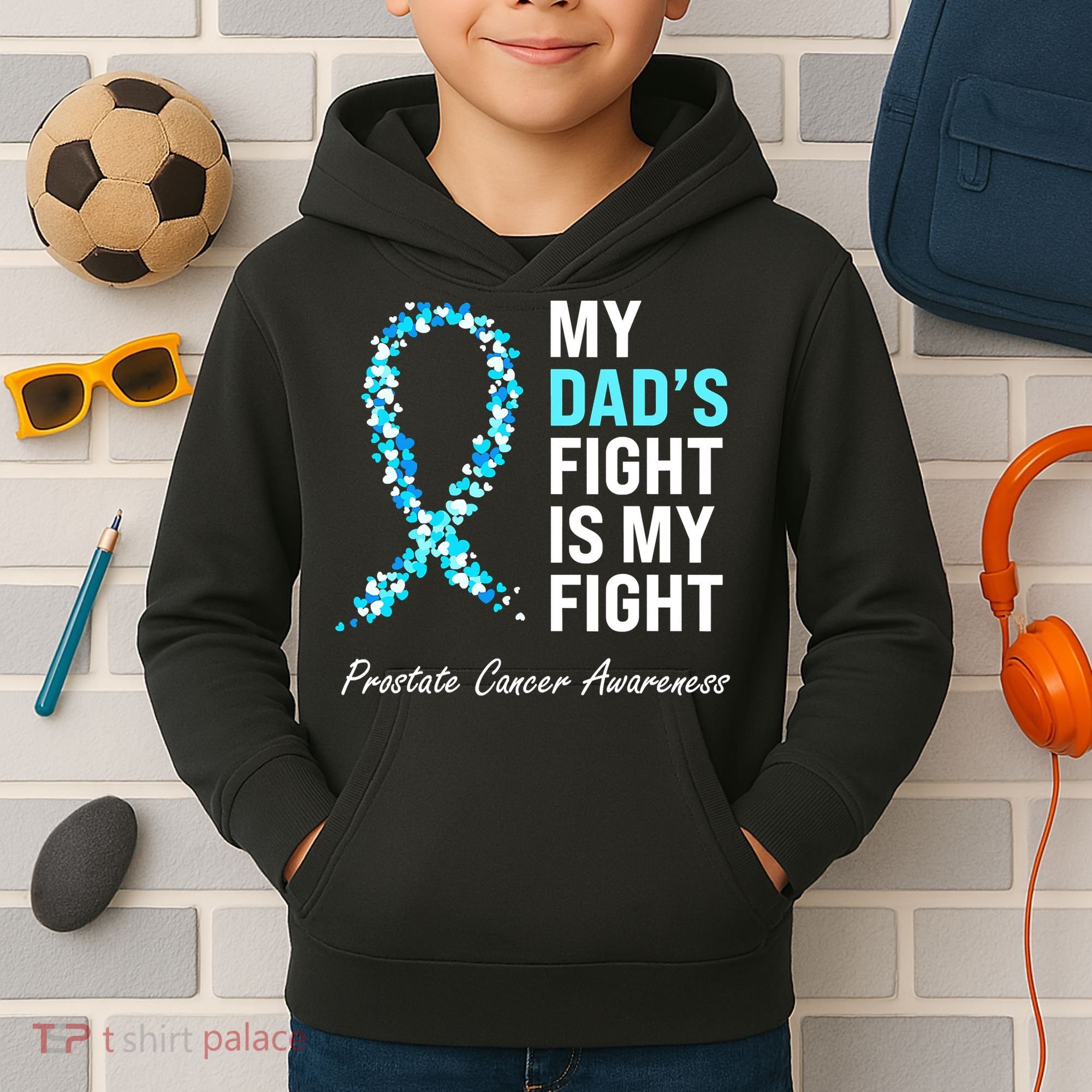 Family Dad Prostate Cancer Awareness Light Blue Ribbon Kids Hoodie