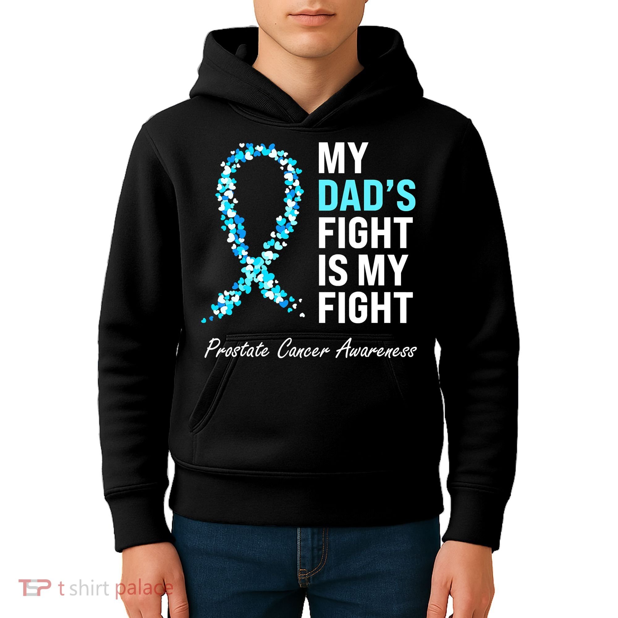 Family Dad Prostate Cancer Awareness Light Blue Ribbon Kids Hoodie