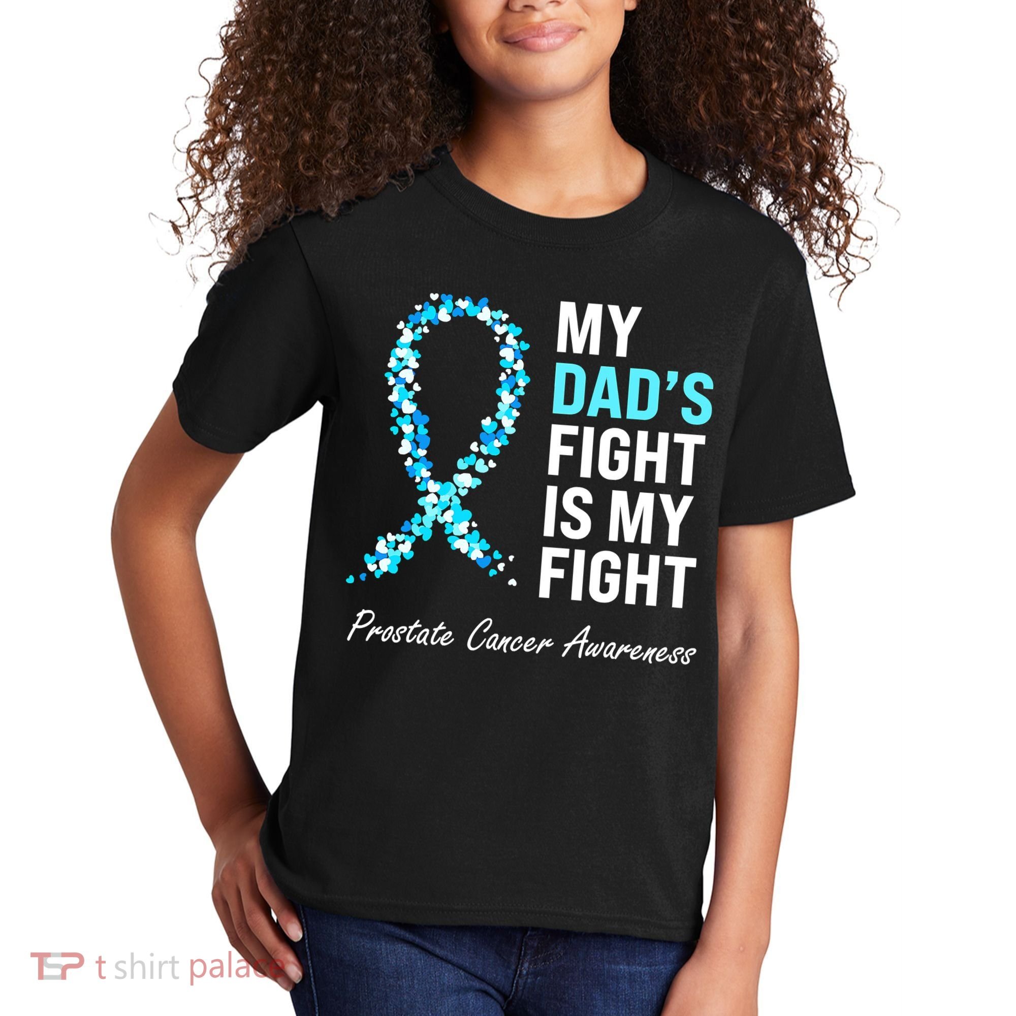 Family Dad Prostate Cancer Awareness Light Blue Ribbon Kids T-Shirt