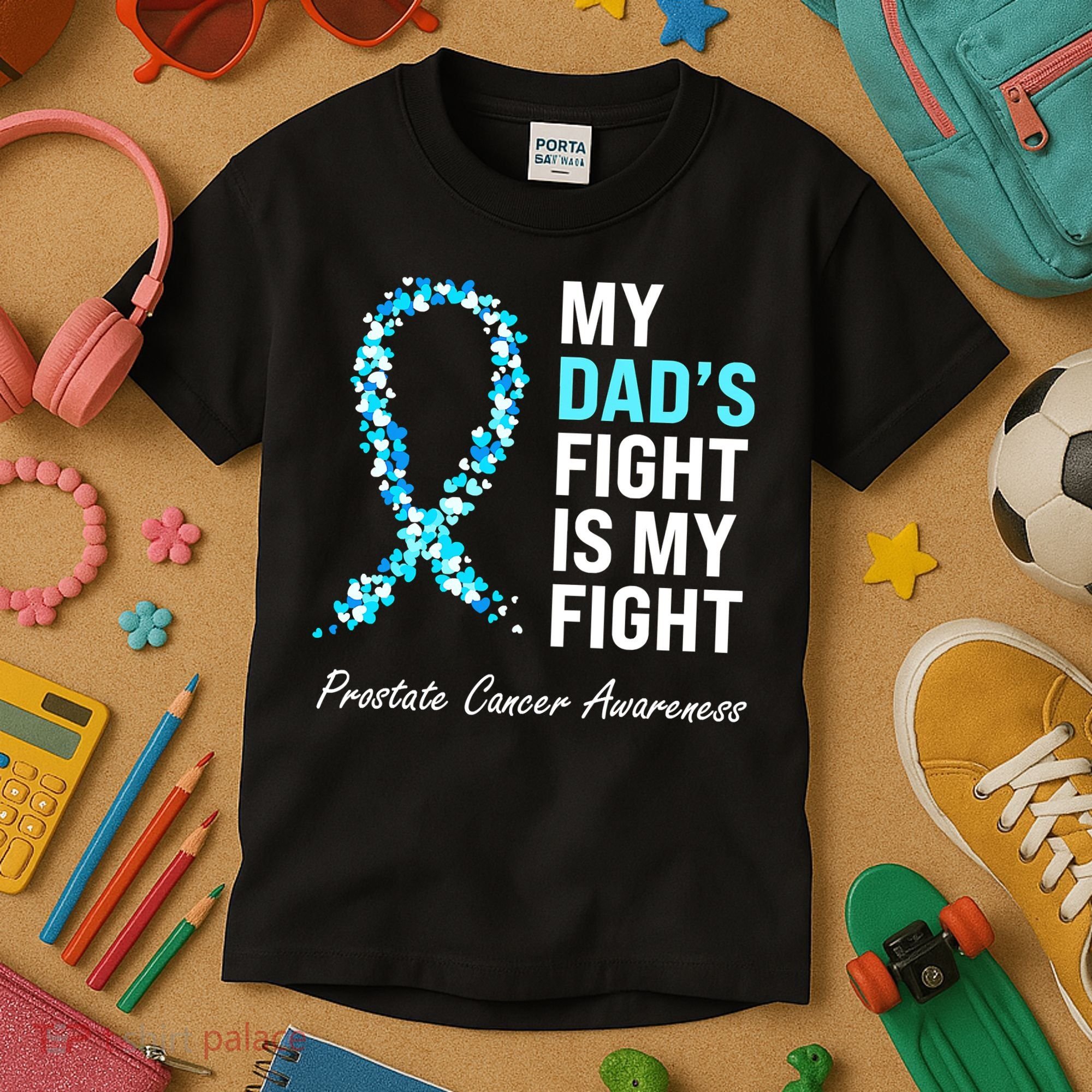 Family Dad Prostate Cancer Awareness Light Blue Ribbon Kids T-Shirt