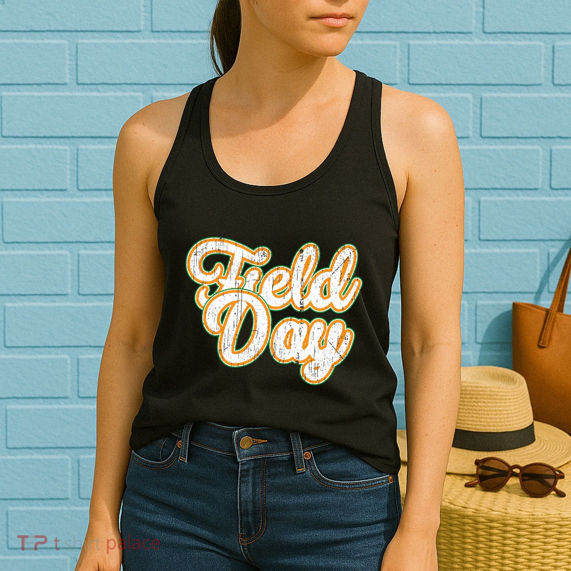 Field Day Retro Orange Field Day Games Adults Teachers Women's Tank Top
