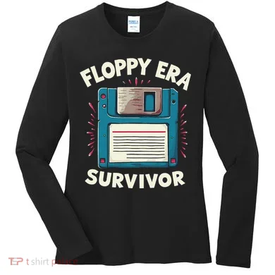 Floppy Disk Retro Tech Nostalgia Old School Computing Humor Women's Long Sleeve Shirt